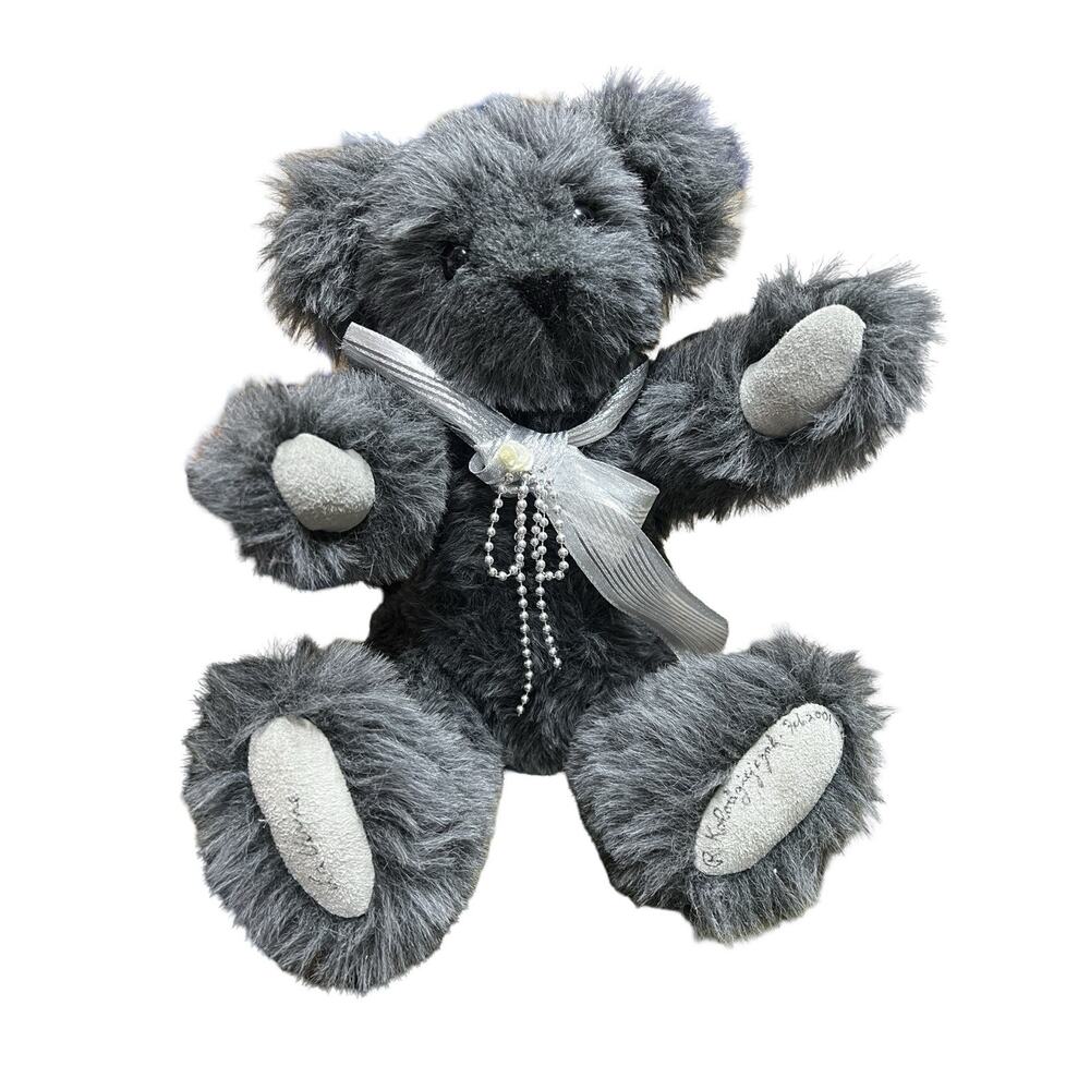 Vintage Gray Handmade Suede Pads Teddy Bear Jointed Artist Signed Numbered 15"